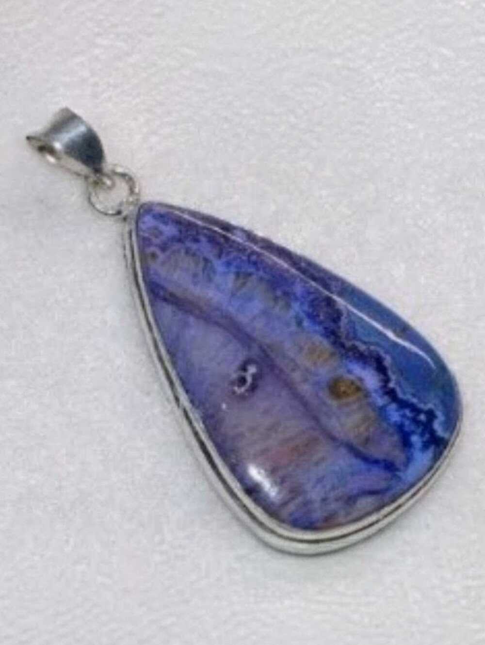 Mexican Purple Laguna Lace Agate Gemstone 925 Sterling Silver Pendant Necklace